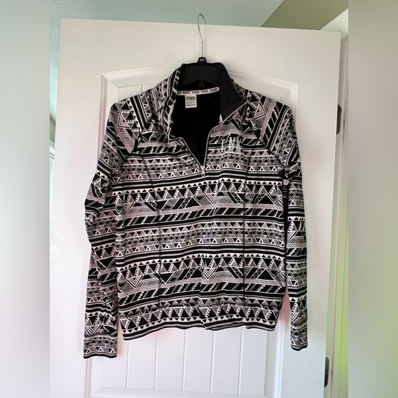 PINK Victoria's Secret Sweaters - VS Victoria secret pink black white Aztec zip up light sweatshirt L large